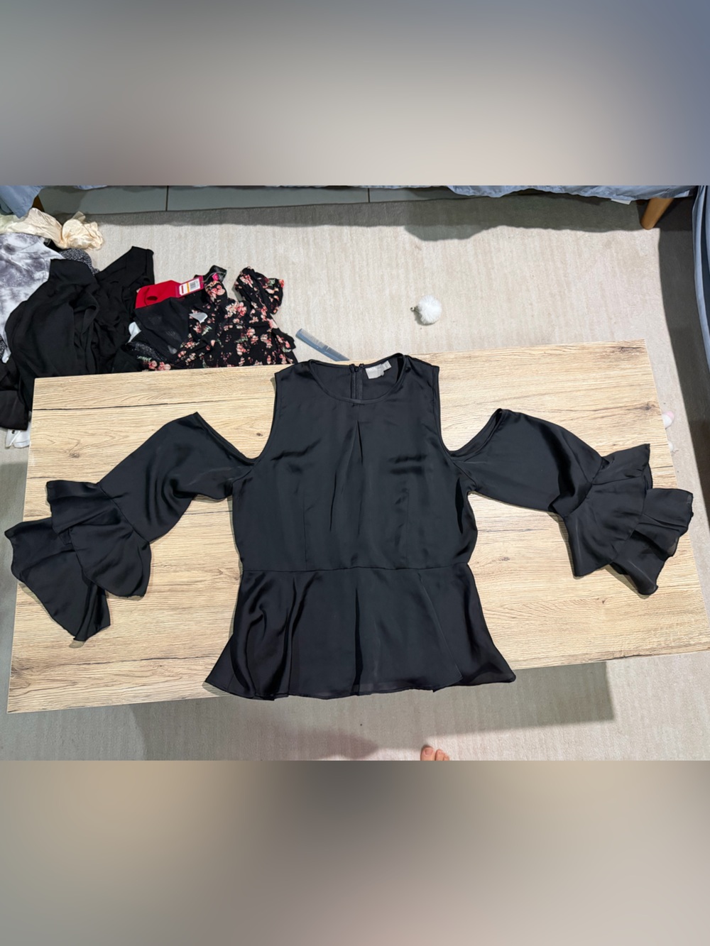 ASOS Black Cold-Shoulder Ruffle-Sleeve Blouse